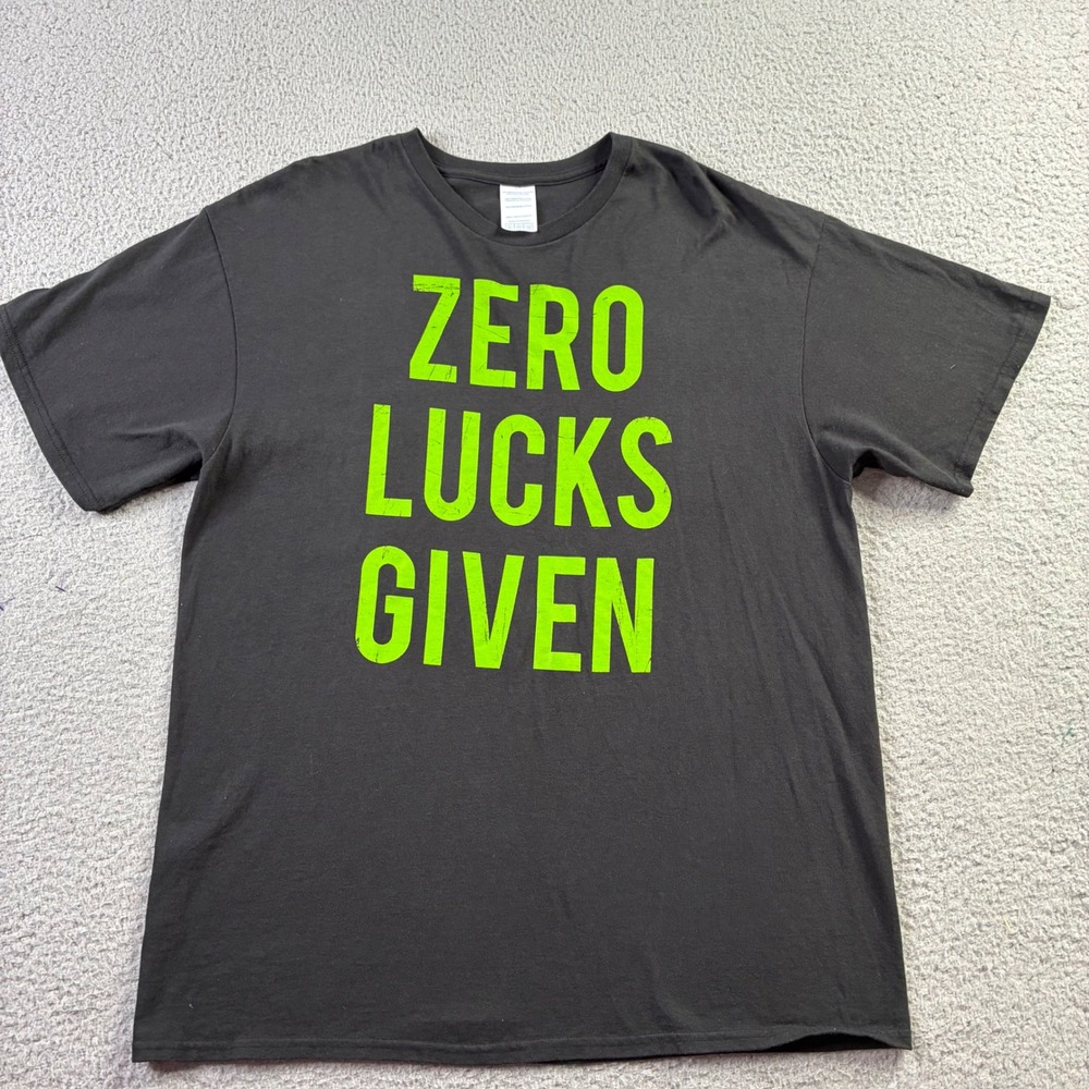 St. Patrick's Day Zero Lucks Given Graphic Shirt Mens XL Black Neon Green Funny